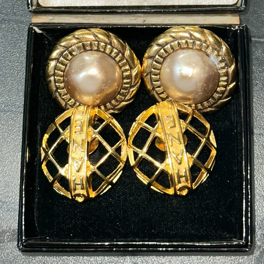CHANEL RARE CAGE 24k PLATED EARRINGS